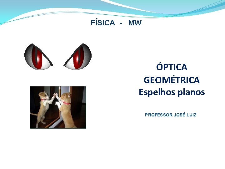 FÍSICA - MW ÓPTICA GEOMÉTRICA Espelhos planos PROFESSOR JOSÉ LUIZ 