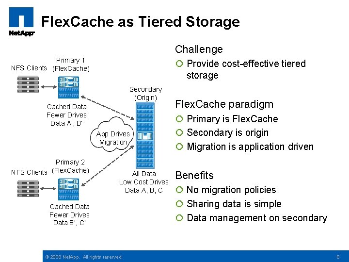 Flex. Cache as Tiered Storage Challenge Primary 1 NFS Clients (Flex. Cache) ¡ Provide