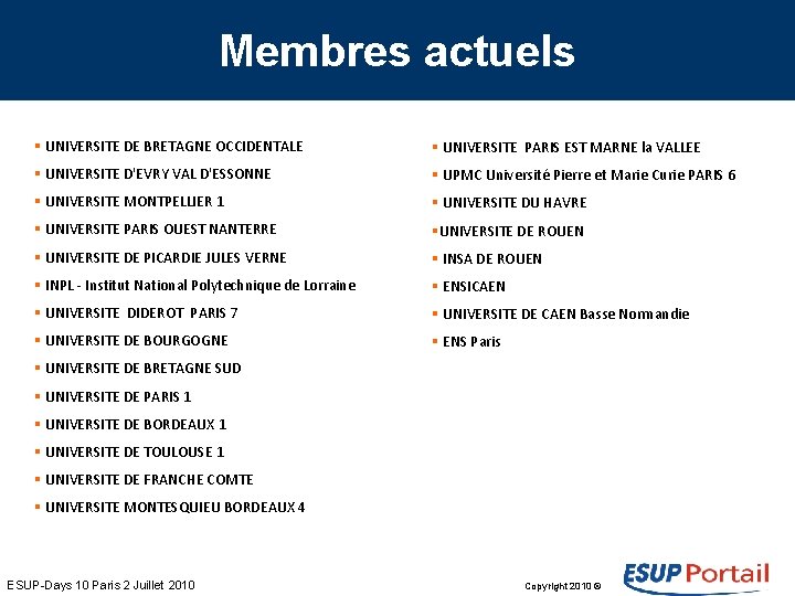 Membres actuels § UNIVERSITE DE BRETAGNE OCCIDENTALE § UNIVERSITE PARIS EST MARNE la VALLEE