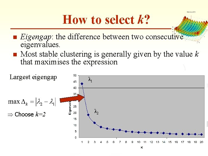 How to select k? n n Eigengap: the difference between two consecutive eigenvalues. Most