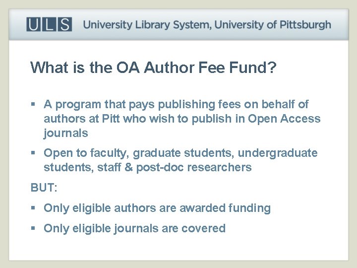 What is the OA Author Fee Fund? § A program that pays publishing fees