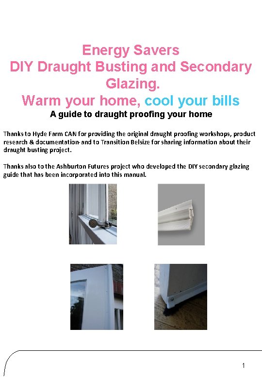 Energy Savers DIY Draught Busting and Secondary Glazing. Warm your home, cool your bills