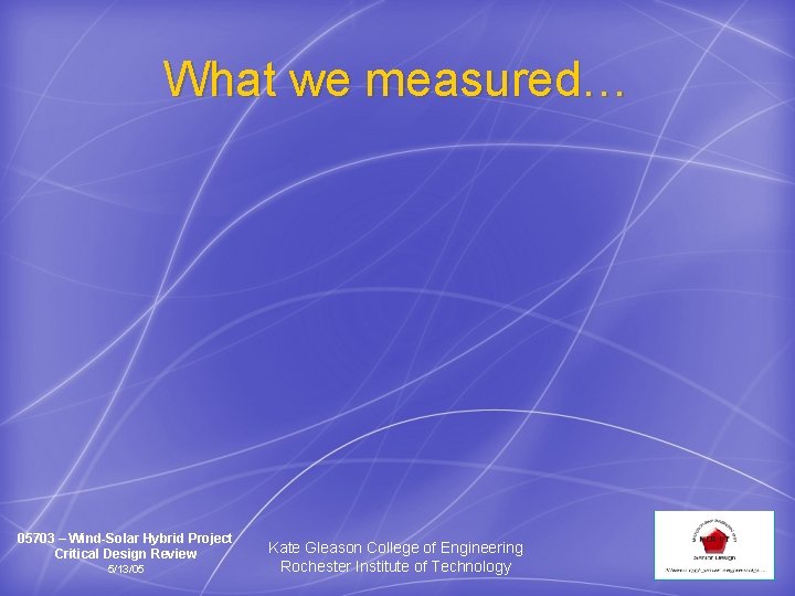 What we measured… 05703 – Wind-Solar Hybrid Project Critical Design Review 5/13/05 Kate Gleason