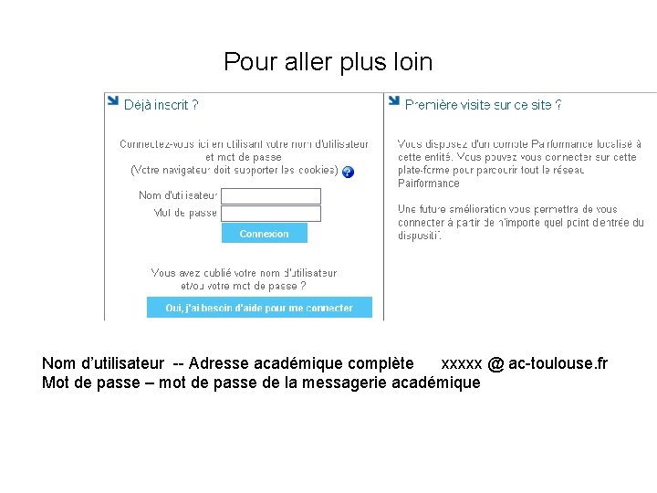 Pour aller plus loin Nom d’utilisateur -- Adresse académique complète xxxxx @ ac-toulouse. fr