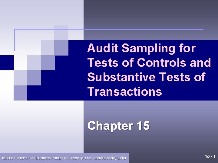 Audit Sampling for Tests of Controls and Substantive Tests of Transactions Chapter 15 ©