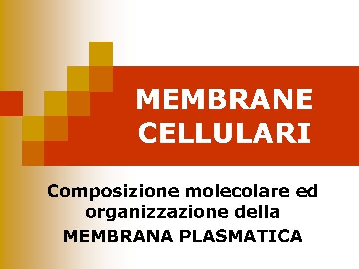 MEMBRANE CELLULARI Composizione molecolare ed organizzazione della MEMBRANA PLASMATICA 