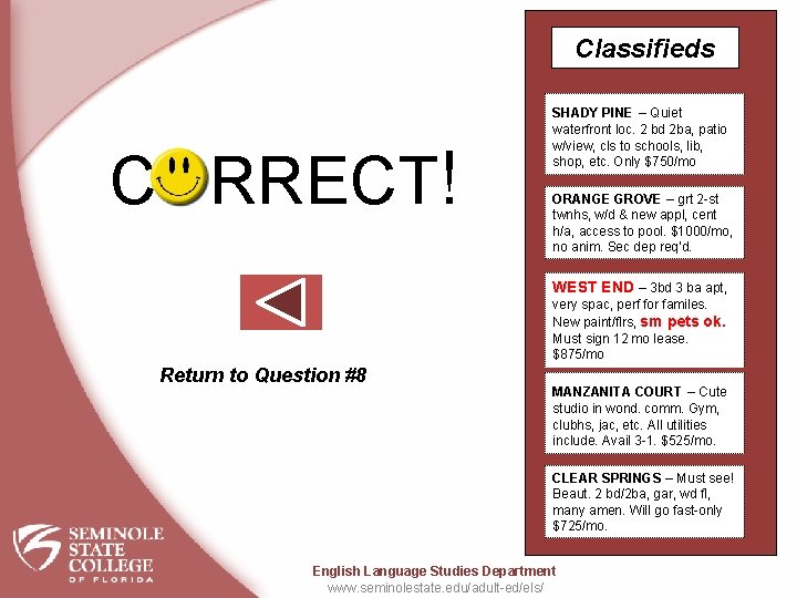 Classifieds CORRECT! SHADY PINE – Quiet waterfront loc. 2 bd 2 ba, patio w/view, Classifieds CORRECT! SHADY PINE – Quiet waterfront loc. 2 bd 2 ba, patio w/view,