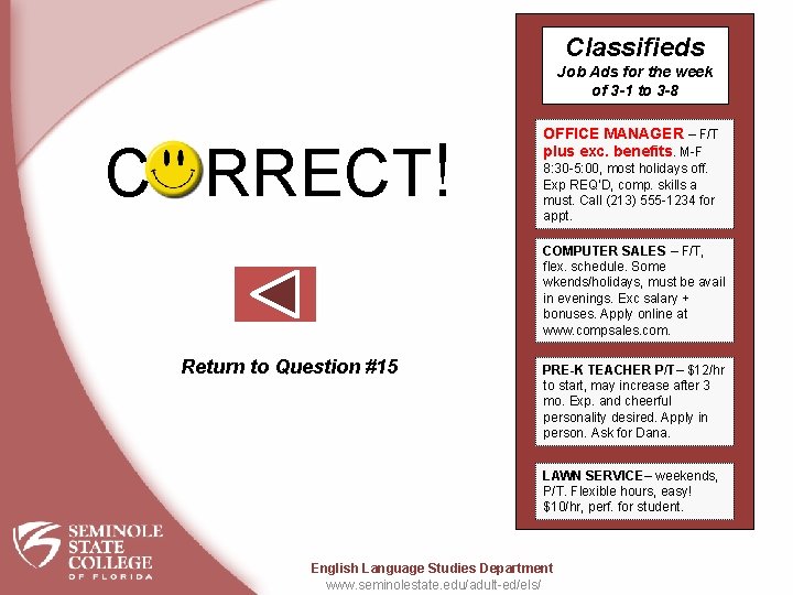Classifieds Job Ads for the week of 3 -1 to 3 -8 CORRECT! OFFICE Classifieds Job Ads for the week of 3 -1 to 3 -8 CORRECT! OFFICE