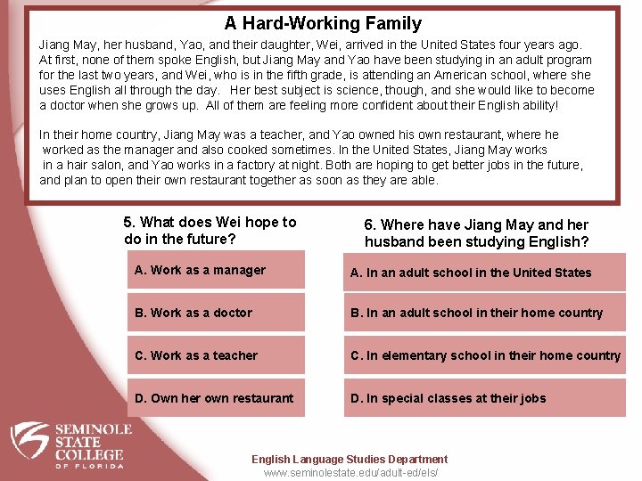 A Hard-Working Family Jiang May, her husband, Yao, and their daughter, Wei, arrived in A Hard-Working Family Jiang May, her husband, Yao, and their daughter, Wei, arrived in
