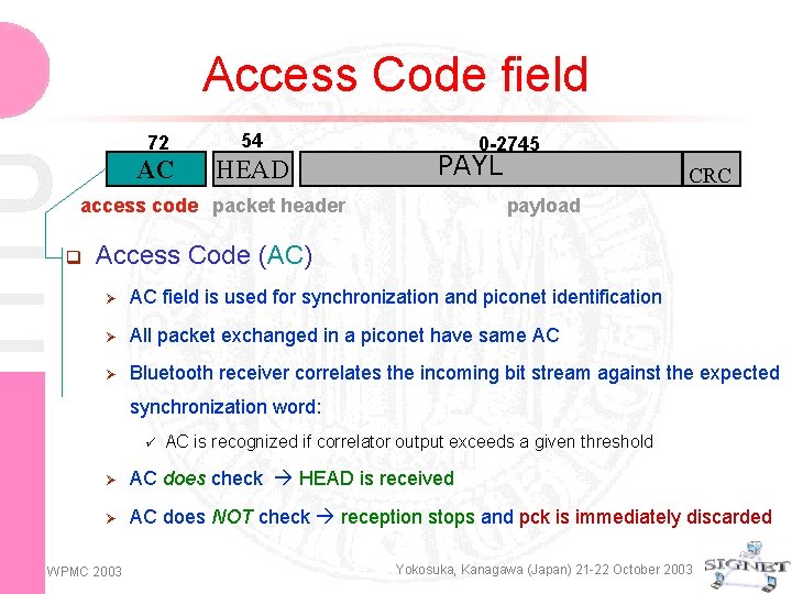 Access Code field 72 54 AC HEAD 0 -2745 PAYL access code packet header