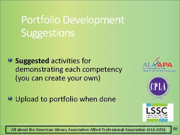 Portfolio Development Suggestions Suggested activities for demonstrating each competency (you can create your own)