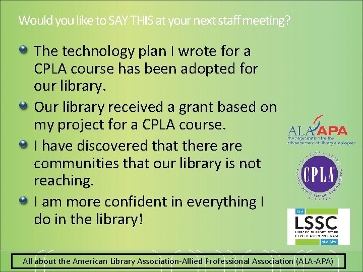 Would you like to SAY THIS at your next staff meeting? The technology plan