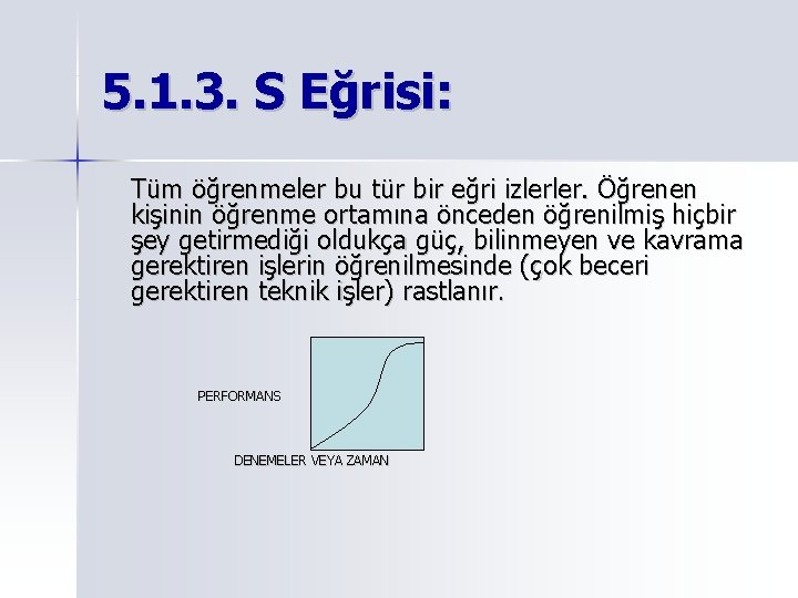 5. 1. 3. S Eğrisi: Tüm öğrenmeler bu tür bir eğri izlerler. Öğrenen kişinin 5. 1. 3. S Eğrisi: Tüm öğrenmeler bu tür bir eğri izlerler. Öğrenen kişinin