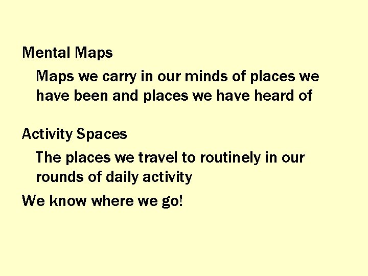 Mental Maps we carry in our minds of places we have been and places