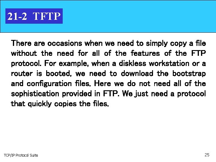 21 -2 TFTP There are occasions when we need to simply copy a file
