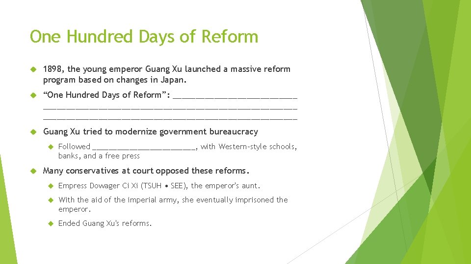 One Hundred Days of Reform 1898, the young emperor Guang Xu launched a massive