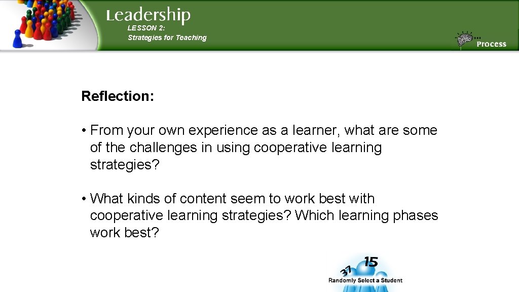 LESSON 2: Strategies for Teaching Reflection: • From your own experience as a learner, LESSON 2: Strategies for Teaching Reflection: • From your own experience as a learner,