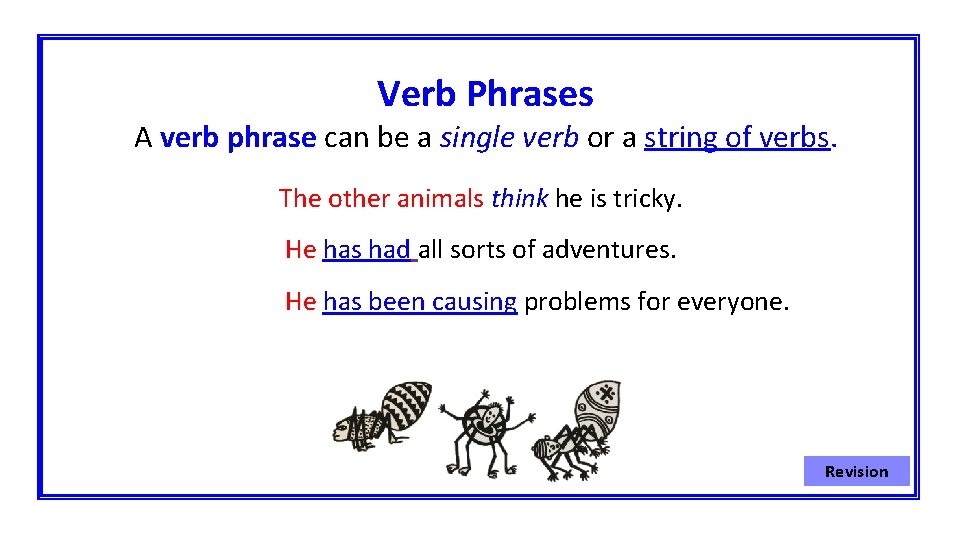 Verb Phrases A verb phrase can be a single verb or a string of