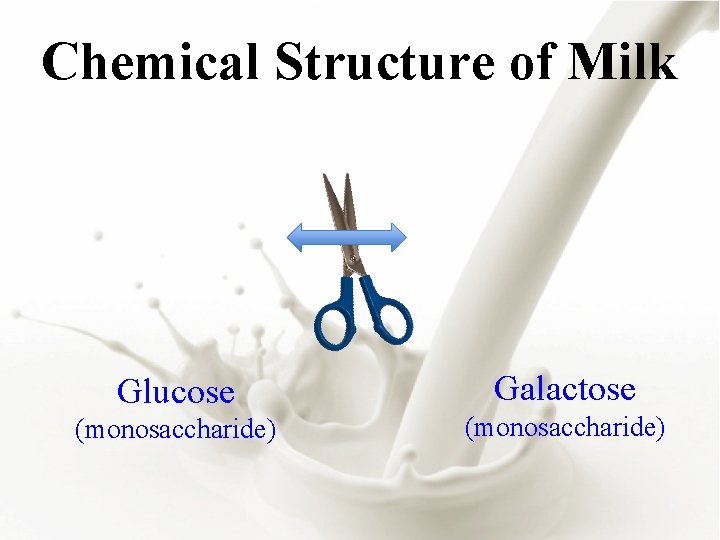 Chemical Structure of Milk Glucose Galactose (monosaccharide) 