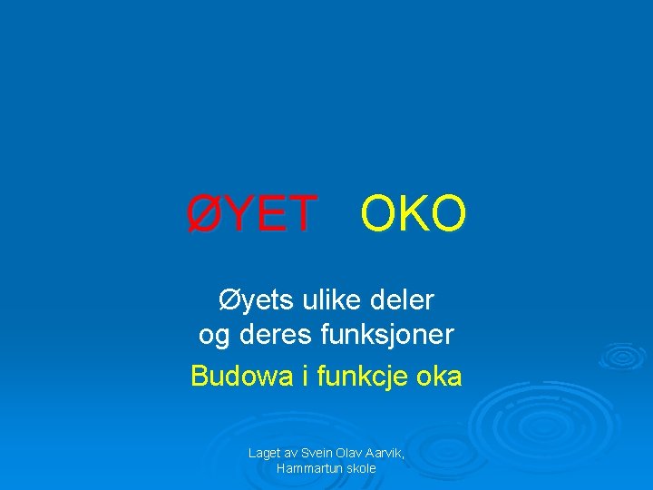 ØYET OKO Øyets ulike deler og deres funksjoner Budowa i funkcje oka Laget av