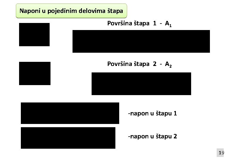 Naponi u pojedinim delovima štapa Površina štapa 1 - A 1 Površina štapa 2