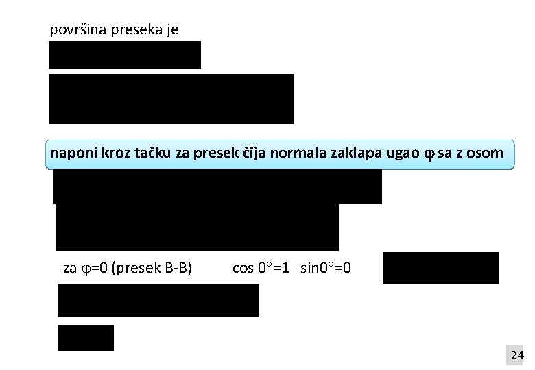 površina preseka je naponi kroz tačku za presek čija normala zaklapa ugao sa z