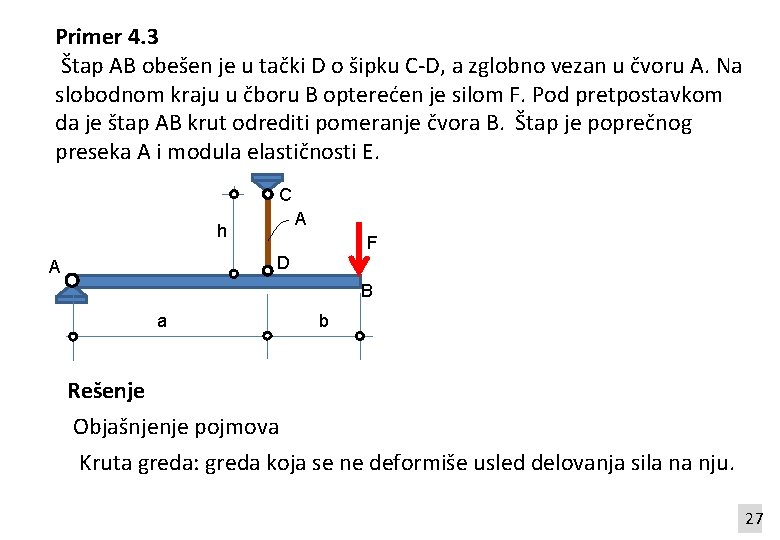 Primer 4. 3 Štap AB obešen je u tački D o šipku C-D, a