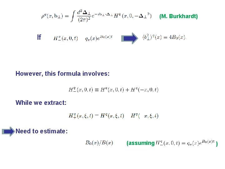 (M. Burkhardt) If However, this formula involves: While we extract: Need to estimate: (assuming