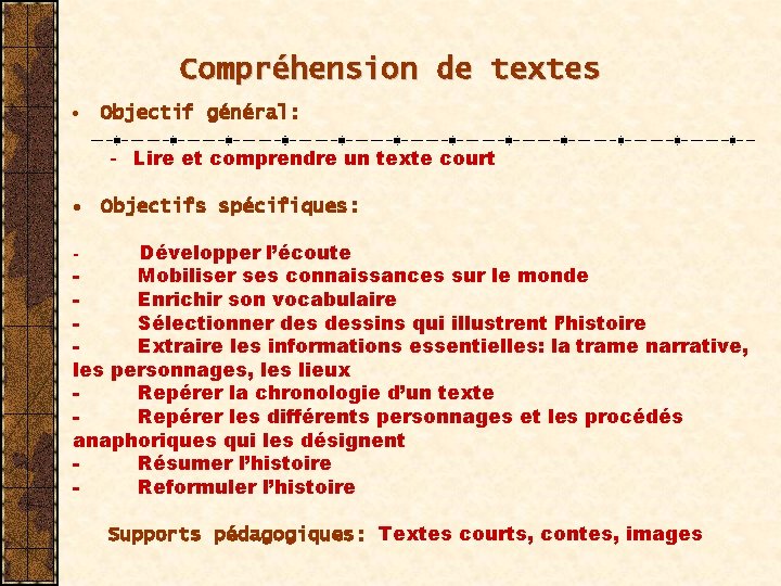 Compréhension de textes · Objectif général: - Lire et comprendre un texte court ·