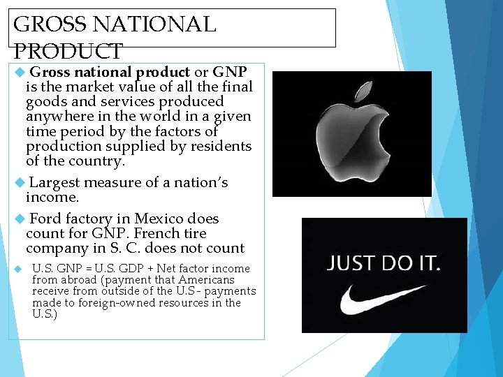 GROSS NATIONAL PRODUCT Gross national product or GNP is the market value of all