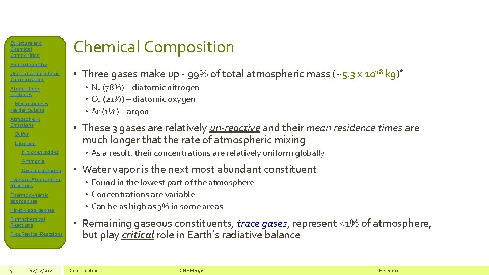 Structure and Chemical Composition Photochemistry Units of Atmospheric Concentration Atmospheric Lifetimes Mixing time vs