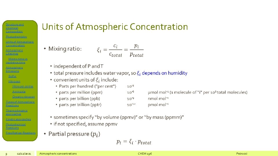 Structure and Chemical Composition Units of Atmospheric Concentration Photochemistry Units of Atmospheric Concentration Atmospheric