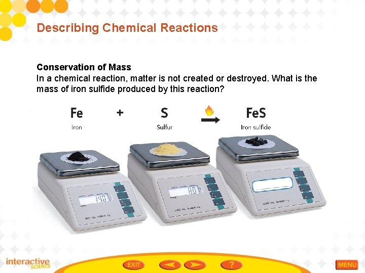 Describing Chemical Reactions Conservation of Mass In a chemical reaction, matter is not created