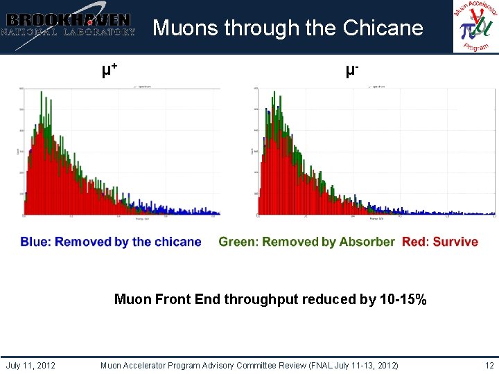 Institutional Logo Here Muons through the Chicane μ+ μ- Muon Front End throughput reduced