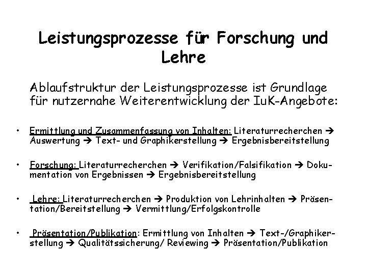 Leistungsprozesse für Forschung und Lehre Ablaufstruktur der Leistungsprozesse ist Grundlage für nutzernahe Weiterentwicklung der