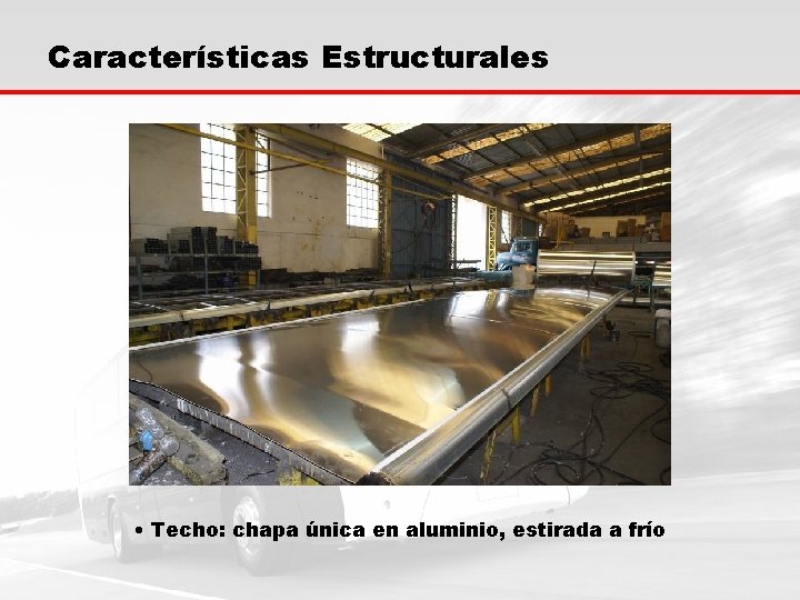 Características Estructurales • Techo: chapa única en aluminio, estirada a frío 