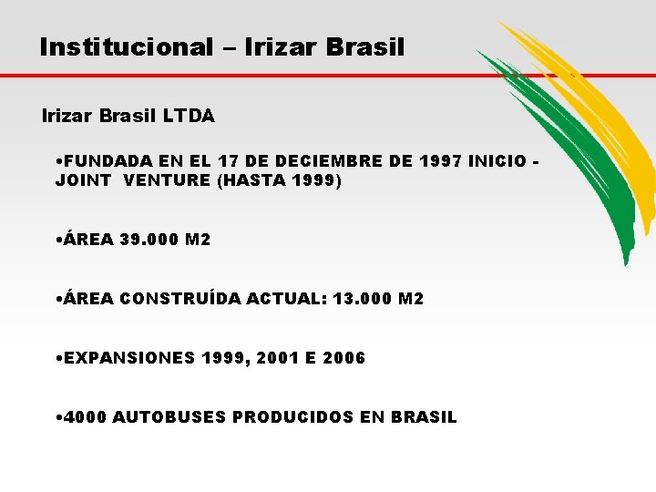 Institucional – Irizar Brasil LTDA • FUNDADA EN EL 17 DE DECIEMBRE DE 1997