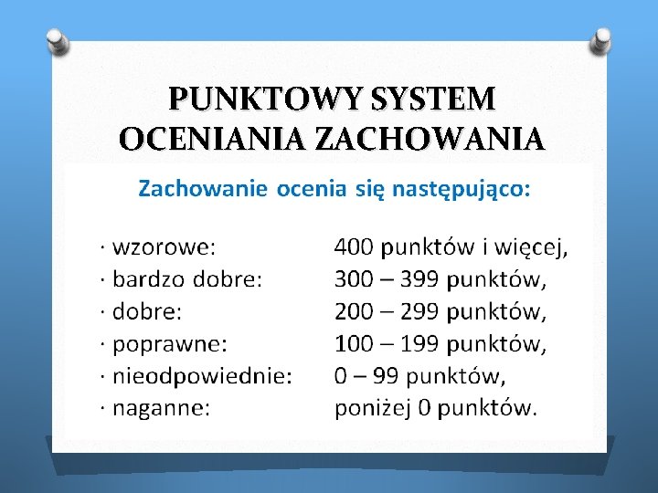 PUNKTOWY SYSTEM OCENIANIA ZACHOWANIA 