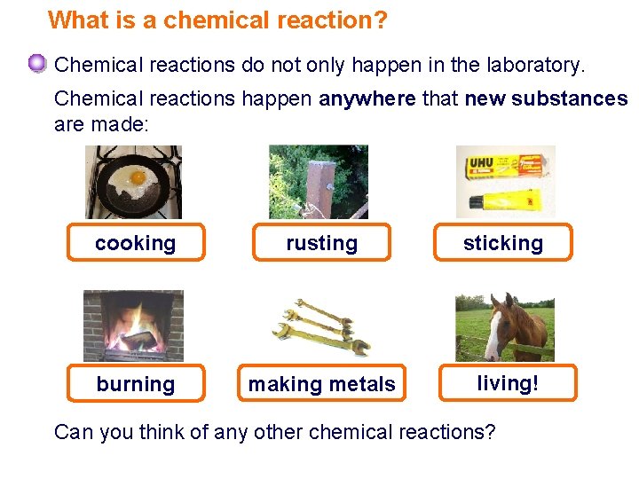 What is a chemical reaction? Chemical reactions do not only happen in the laboratory.