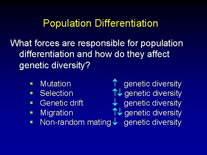 Population Differentiation What forces are responsible for population differentiation and how do they affect