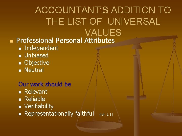 ACCOUNTANT’S ADDITION TO THE LIST OF UNIVERSAL VALUES n Professional Personal Attributes n n