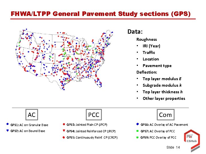 FHWA/LTPP General Pavement Study sections (GPS) Data: Roughness • IRI (Year) • Traffic •