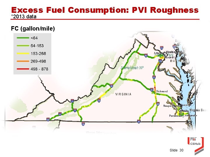 Excess Fuel Consumption: PVI Roughness *2013 data FC (gallon/mile) Slide 30 