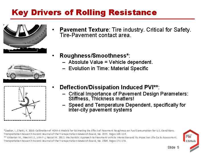 Key Drivers of Rolling Resistance • Pavement Texture: Tire industry. Critical for Safety. Tire-Pavement