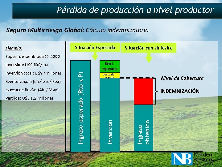 Pérdida de producción a nivel productor Seguro Multirriesgo Global: Cálculo indemnizatorio Ejemplo: Situación Esperada