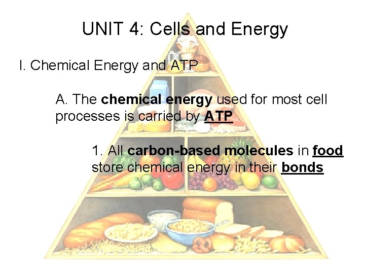 UNIT 4: Cells and Energy I. Chemical Energy and ATP A. The chemical energy