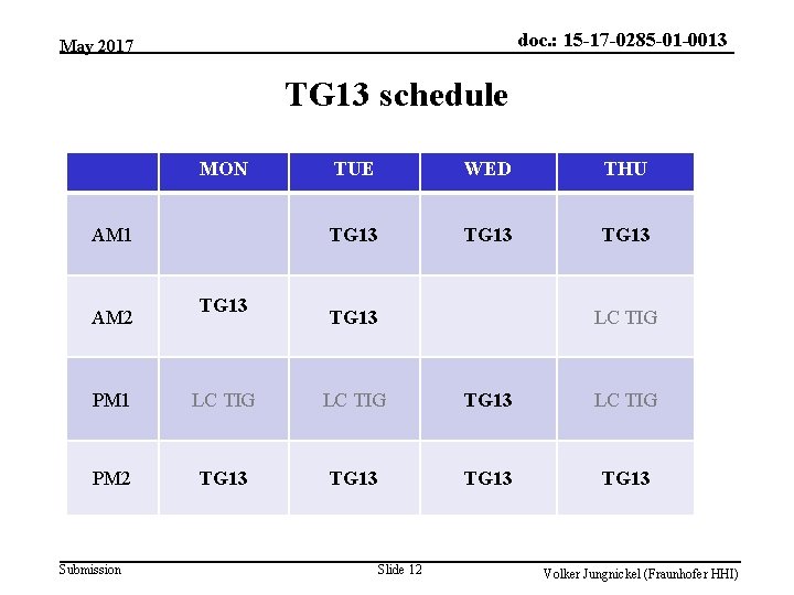 doc. : 15 -17 -0285 -01 -0013 May 2017 TG 13 schedule MON AM