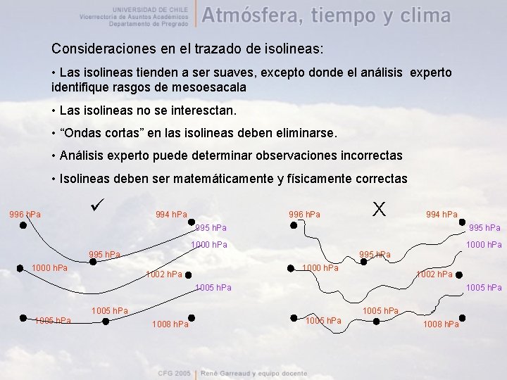 Consideraciones en el trazado de isolineas: • Las isolineas tienden a ser suaves, excepto