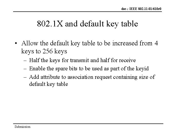 doc. : IEEE 802. 11 -01/610 r 0 802. 1 X and default key