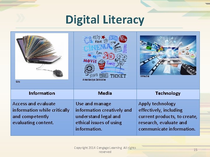 Digital Literacy Anastasiya Zalevska Gts nmedia Information Media Technology Access and evaluate information while